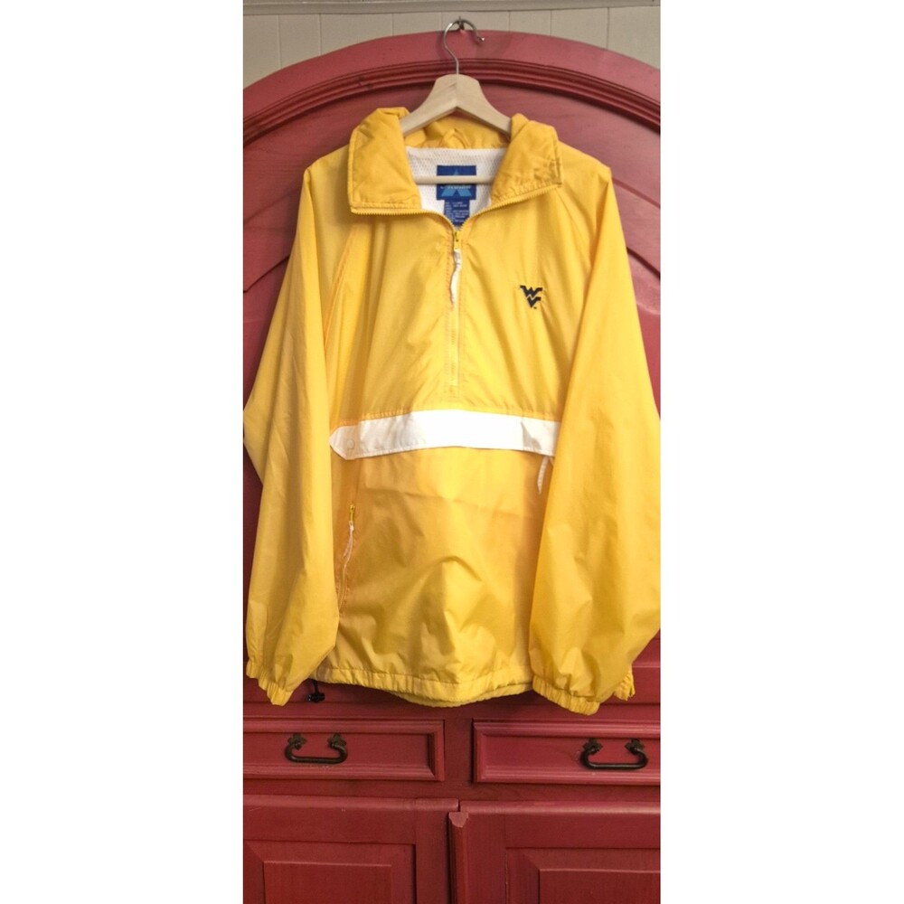 West Virginia Mountaineers XL Acadia Pullover Hooded Yellow Windbreaker EUC